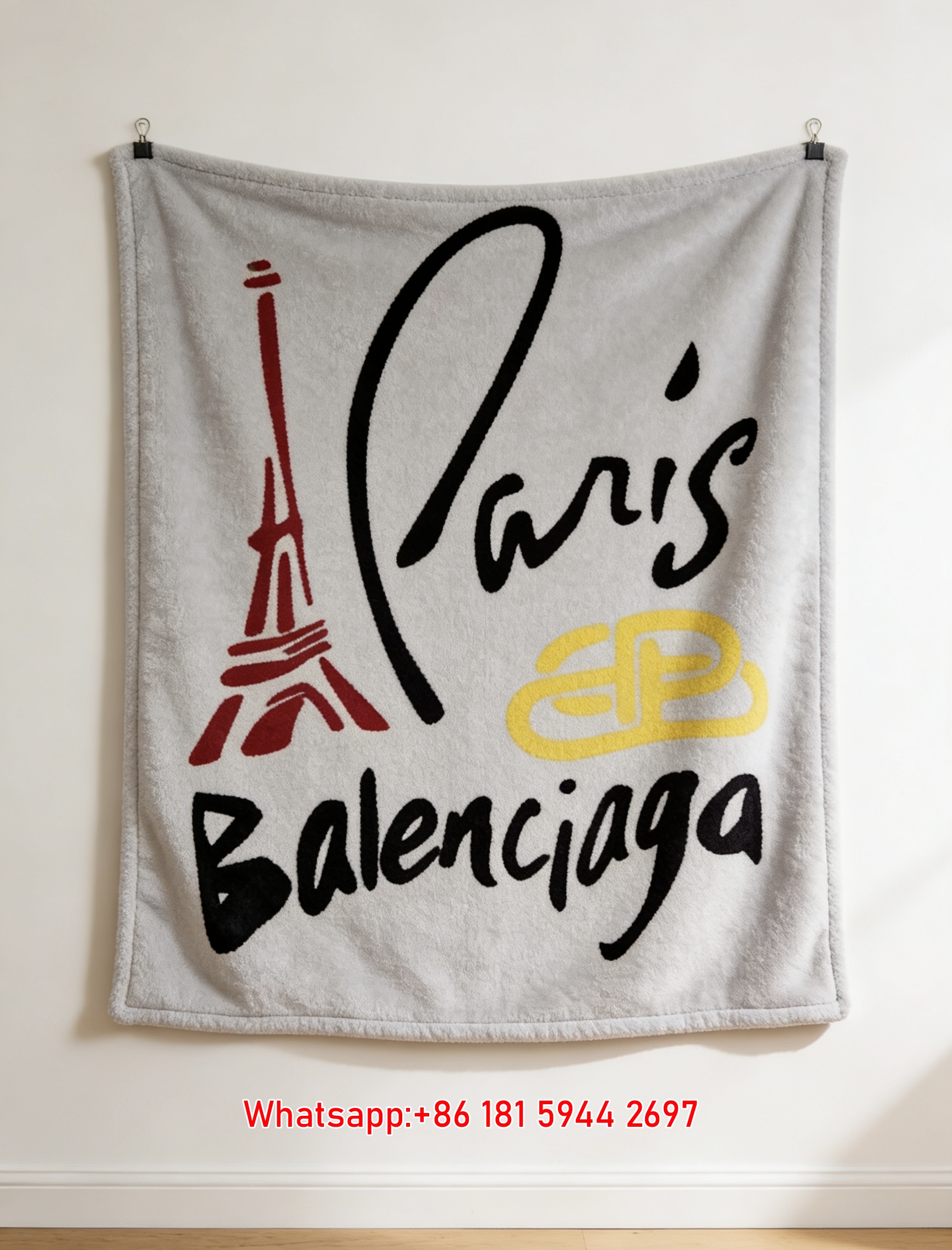 Balenciaga Paris Eiffel Tower BB Logo Flannel Sofa Throw Blanket BA148